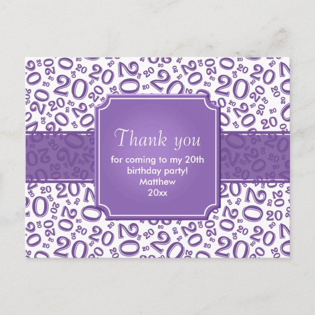 Carte Postale Merci modèle de numéro d'anniversaire 20 violet (Devant)