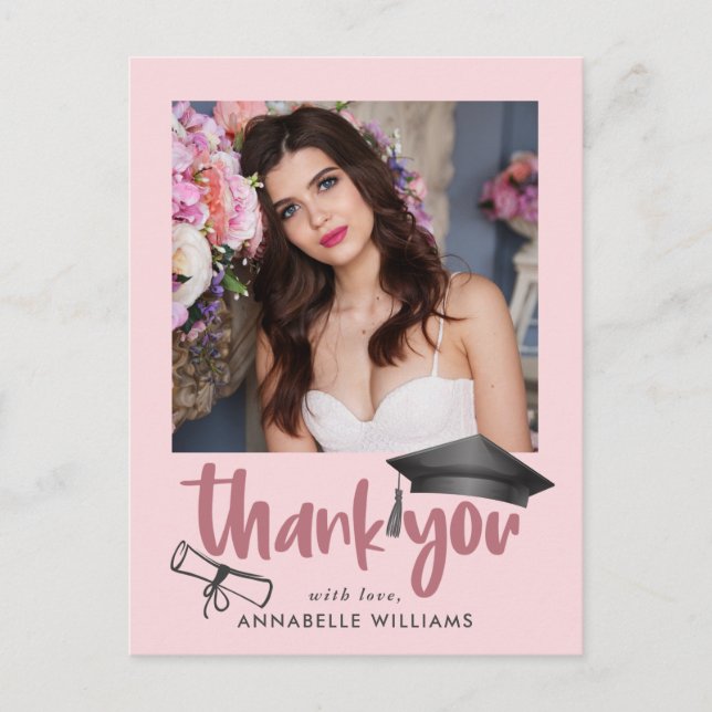 Carte Postale Merci moderne de graduation rose fille (Devant)