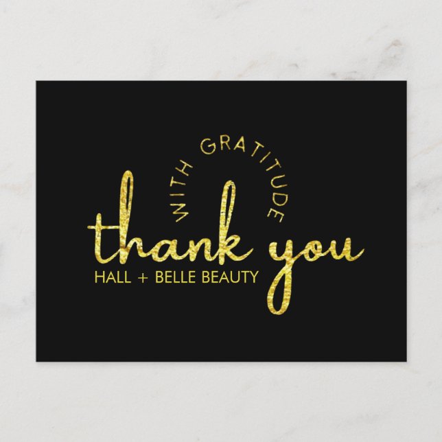 Carte Postale Merci moderne Script Gold Parties scintillant Blac (Devant)