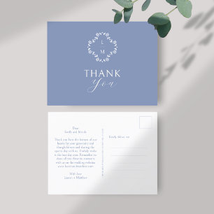 Carte postale Merci Monogramme bleu et blanc