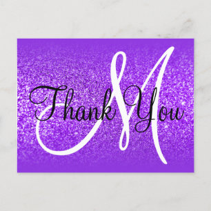 Carte Postale Merci Monogramme Ombré Paillettes Violet Pourpre