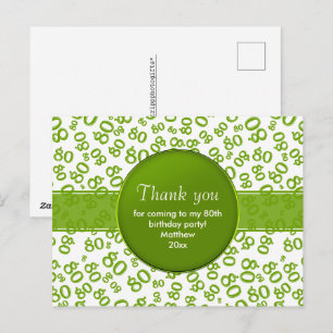 Carte Postale Merci : Motif de numéro d'anniversaire vert/blanc 