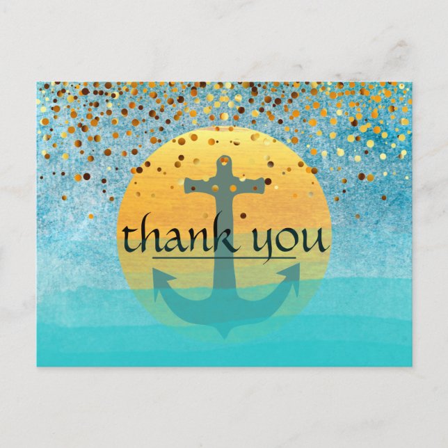 Carte Postale Merci Nautical Anchor Confetti Pailletée Lune (Devant)