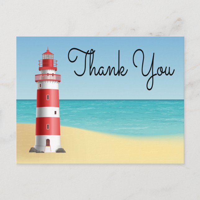 Carte Postale Merci nautique Phare Mariage Plage été (Devant)