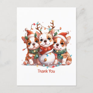 Carte Postale Merci Noël Anglais Bulldog Reindeer Père Noël