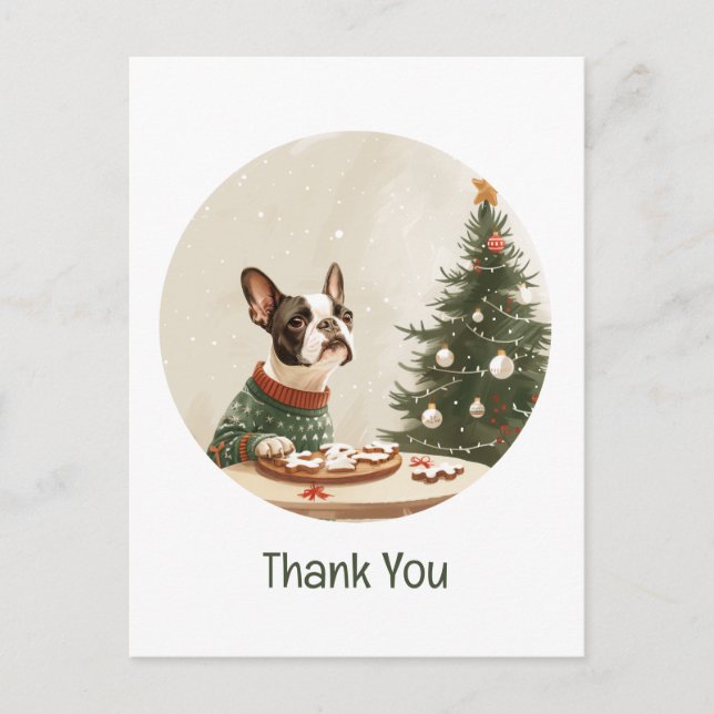 Carte Postale Merci Noël Boston Terrier Chien (Devant)