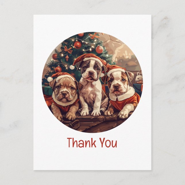 Carte Postale Merci Noël Chiens Pit Bull Chiots (Devant)