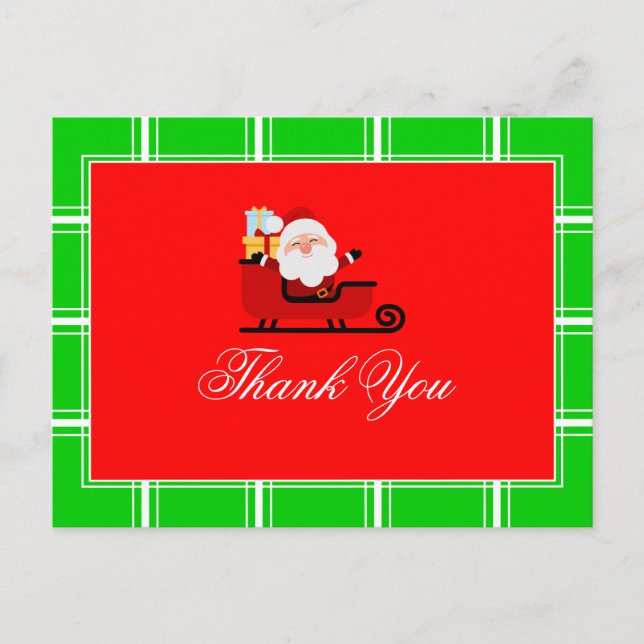 Carte Postale Merci Noël Père Noël Rouge & Vert (Devant)