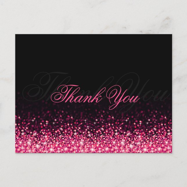 Carte postale Merci noir Parties scintillant rose  (Devant)