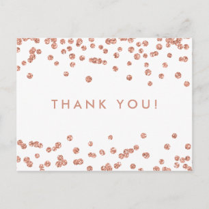 Carte Postale Merci Note Rose Parties scintillant Or Confetti Bl