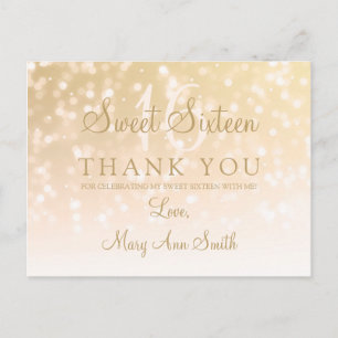 Carte Postale Merci Note Sweet 16 Gold Bokeh Sparkle Lights
