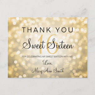 Carte Postale Merci Note Sweet 16 Gold Parties scintillant Lumiè