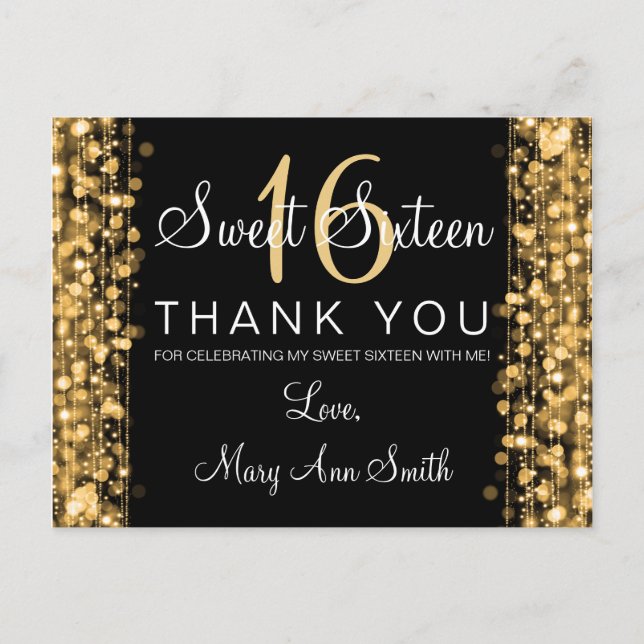 Carte Postale Merci Note Sweet 16 Party Sparkles Gold (Devant)
