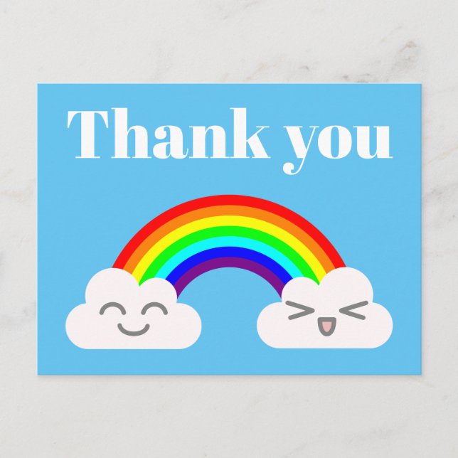Carte postale Merci Nuages Mignons et Arc-en-ciel (Devant)