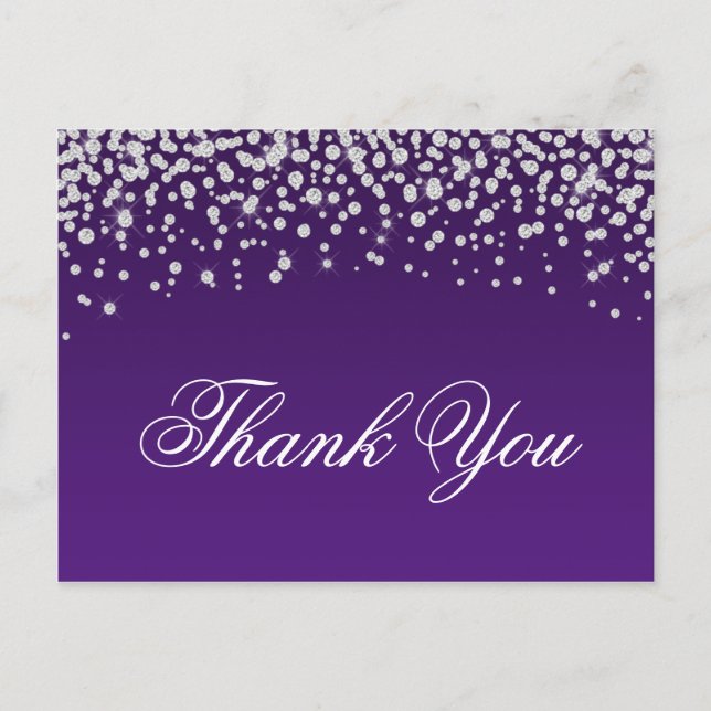Carte Postale Merci Ombre violet Confetti au diamant brillant (Devant)