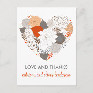 Carte postale Merci Orange et Grey Heart Flowers