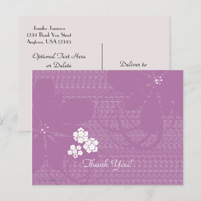 Carte postale Merci, Pale Violet Floral (Devant / Derrière)