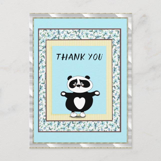 Carte Postale Merci Panda Ours Mint Floral (Devant)