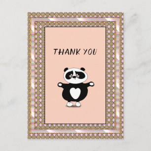 Carte Postale Merci Panda Ours Rose Gold Frame Floral