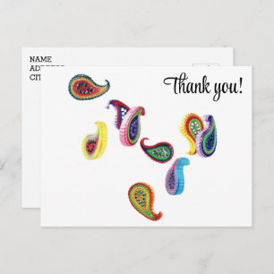 Carte postale Merci papier coloré Quilled Paisleys