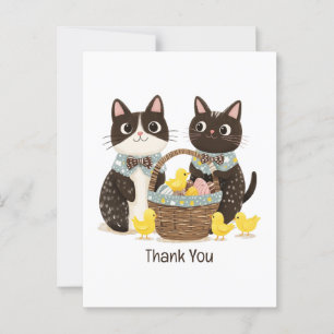 Carte Postale Merci Pâques Chats Panier de Pâques Poussins