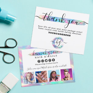 Carte Postale Merci Pastel Rainbow Hair Nail Marketing Photo