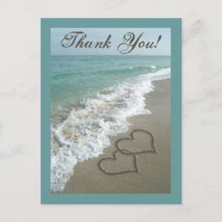 Carte postale Merci personnalisée - Coeurs de sabl