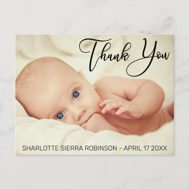 Carte Postale Merci | Photo bébé moderne douce (Devant)