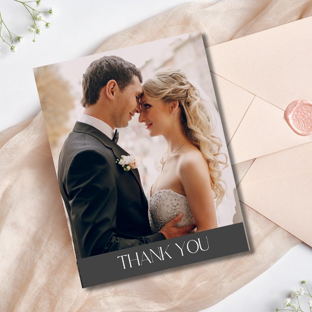 Carte Postale Merci photo de mariage élégant (Elegant Wedding Photo Thank You Postcard)