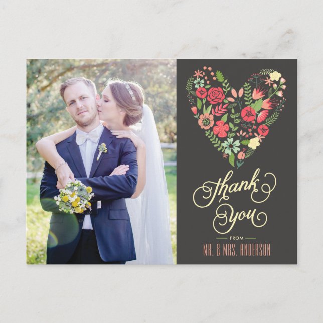 Carte postale Merci photo du coeur floral romantiq (Devant)