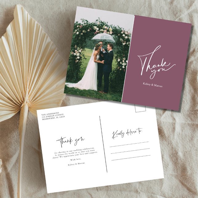 Carte Postale Merci photo du jour de mariage moderne | ROSE (Créateur téléchargé)