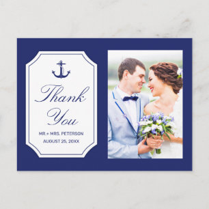 Carte Postale Merci photo du Mariage Ancre bleu marine