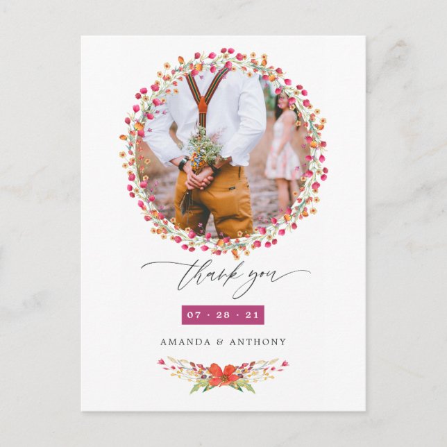 Carte Postale Merci photo du Mariage Fleur sauvage Aquarelle (Devant)