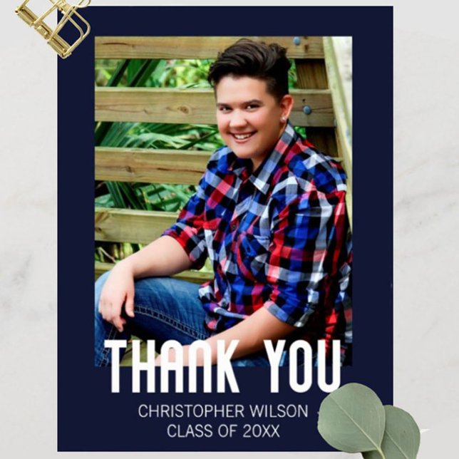 Carte postale Merci photo frontière bleue (Créateur téléchargé)