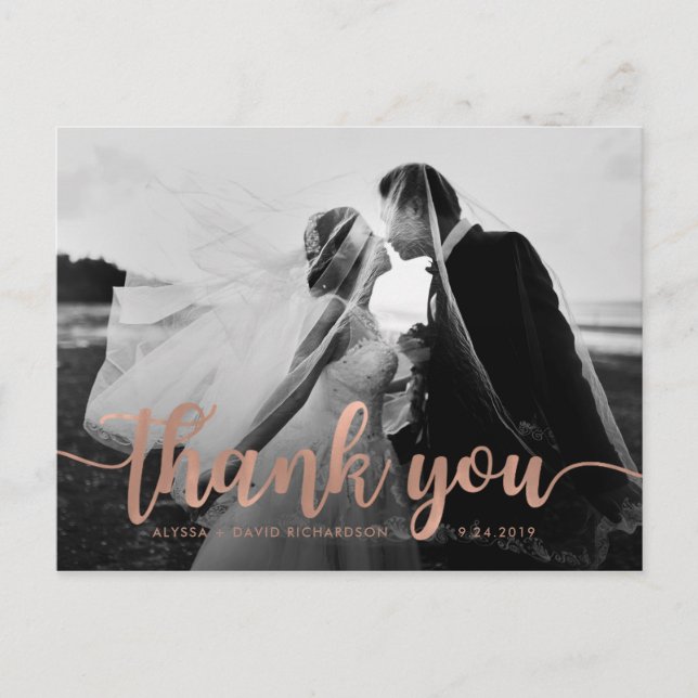 Carte Postale Merci photo Glam Faux Rose Gold Mariage (Devant)