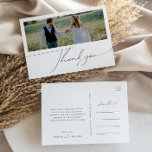 Carte Postale Merci photo horizontal de script Whimsical Boho<br><div class="desc">Ce script de boho fantaisiste photo horizontale merci carte postale est parfait pour votre classique simple mariage boho moderne minimaliste noir et blanc. Le design se compose de calligraphie élégante, délicate et romantique écrite à la main et de typographie chic et formelle. Le look se marie bien avec n'importe quelle...</div>