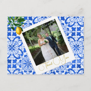 Carte Postale Merci Photo Mariage Citron Bleu Carrelage Élégant