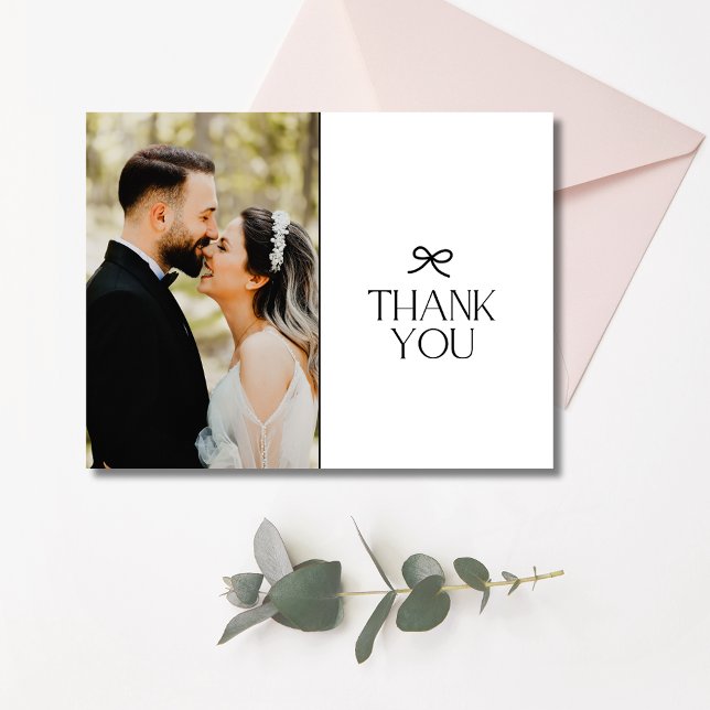 Carte Postale Merci photo Mariage Coquette Bow (Coquette Bow Wedding Photo Thank You Postcard)