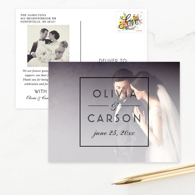 Carte Postale Merci photo Mariage de Monogramme noir moderne (Créateur téléchargé)