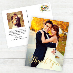 Carte Postale Merci photo Mariage de script Gold Champagne
