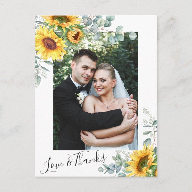 Carte Postale Merci photo Mariage des tournesols Eucalyptus (Devant)