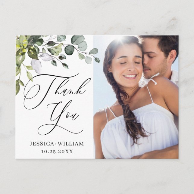 Carte Postale Merci photo Mariage Eucalyptus aquarelle (Devant)