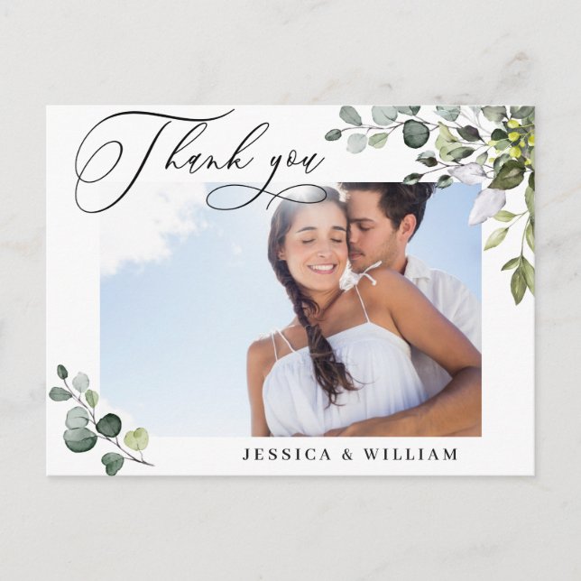 Carte Postale Merci photo Mariage Eucalyptus aquarelle (Devant)