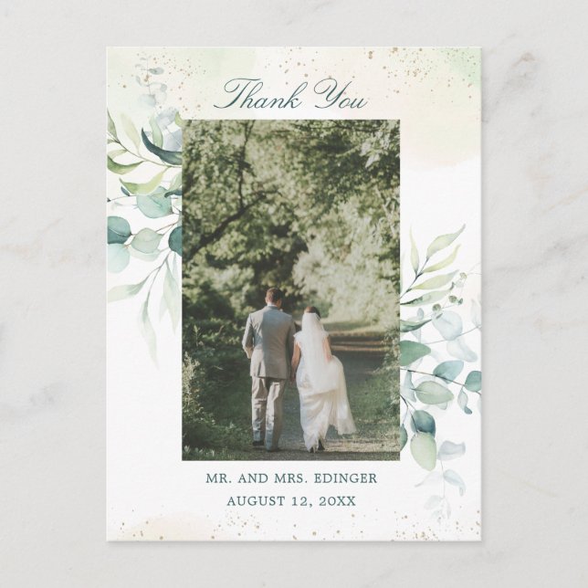 Carte Postale Merci photo Mariage Eucalyptus Green (Devant)