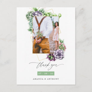 Carte Postale Merci photo Mariage géométrique Succulents