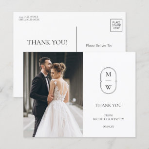 Carte Postale Merci photo Mariage Monogramme minimaliste