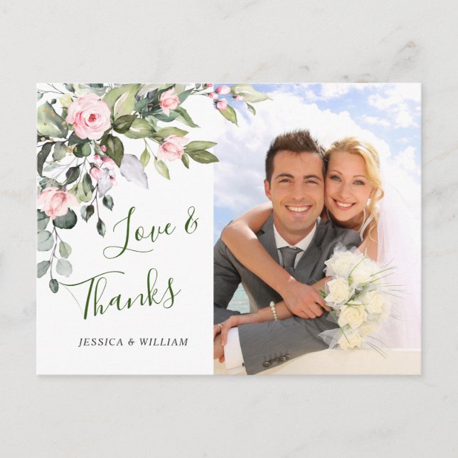 Carte Postale Merci photo Mariage Rose Eucalyptus Blush (Devant)