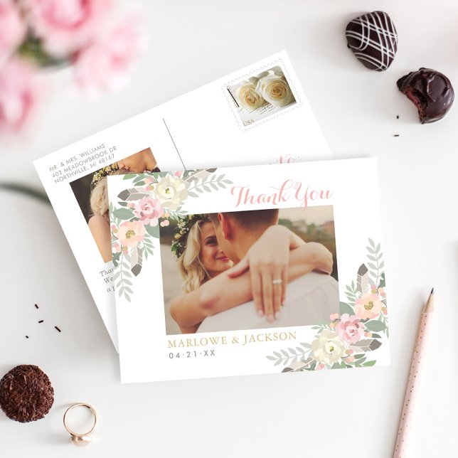 Carte Postale Merci photo Mariage rose pâle Boho (Créateur téléchargé)
