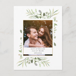 Carte Postale Merci photo Mariage vert aquarelle