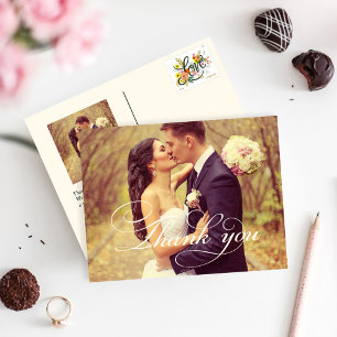 Carte Postale Merci photo Mariage vintage de script ivoire